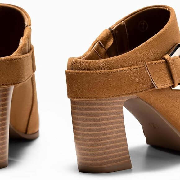 Womens Mules Boots Chunky Stacked Heel Pointed Toe Booties Slip On Dress Boot Sh - Picture 5 of 5